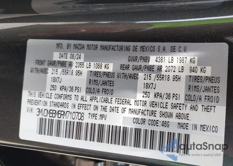 2024 Mazda Cx-30 2.5 S Select Sport z USA, uszkodzony, nr VIN 3MVDMBBM6RM710708